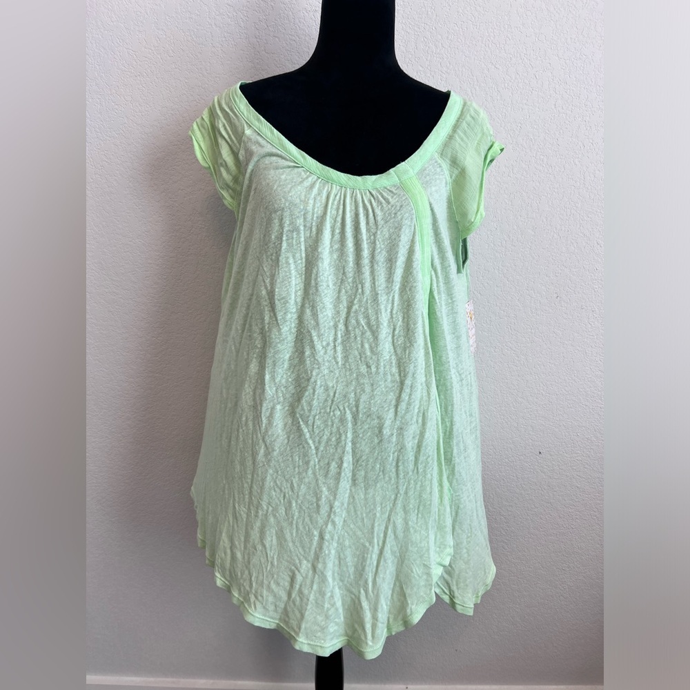 NWT: Free People Lime Green Linen Cap Sleeve Top Size Xs